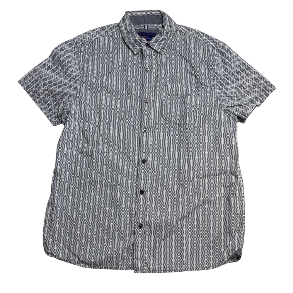 English Laundry Button Down Men's Large‎ Blue Geometric Short Sleeve Shirt